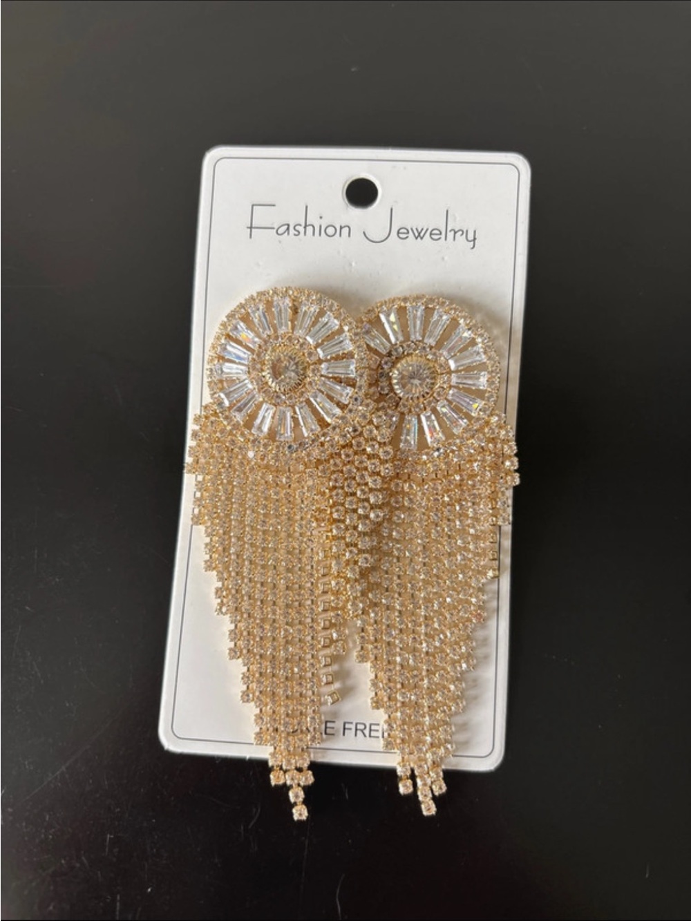 NWT gold tone rhinestone fringe earrings